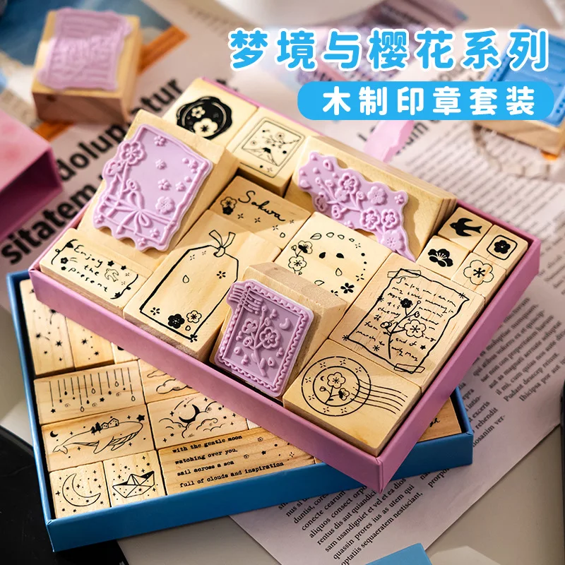 꿈과 벚꽃 나무 인감 세트 DIY 작은 요소 핸드북 크리 에이 티브 장식 재료
