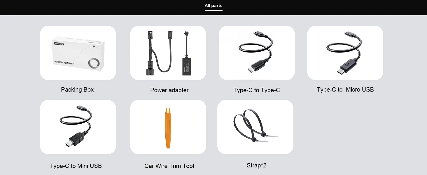 Dashcam-Netzteil für Audi, Porsche, Volkswagen mit schwarzem 3-Pin-Regensensor, Rückspiegeladapter, Typ-C USB, Plug-and-Play – Detail 4