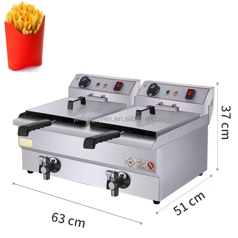 

Automatic two basket fryer 10L + 10L double can stainless steel electric automatic fryer 20l fryer with valve