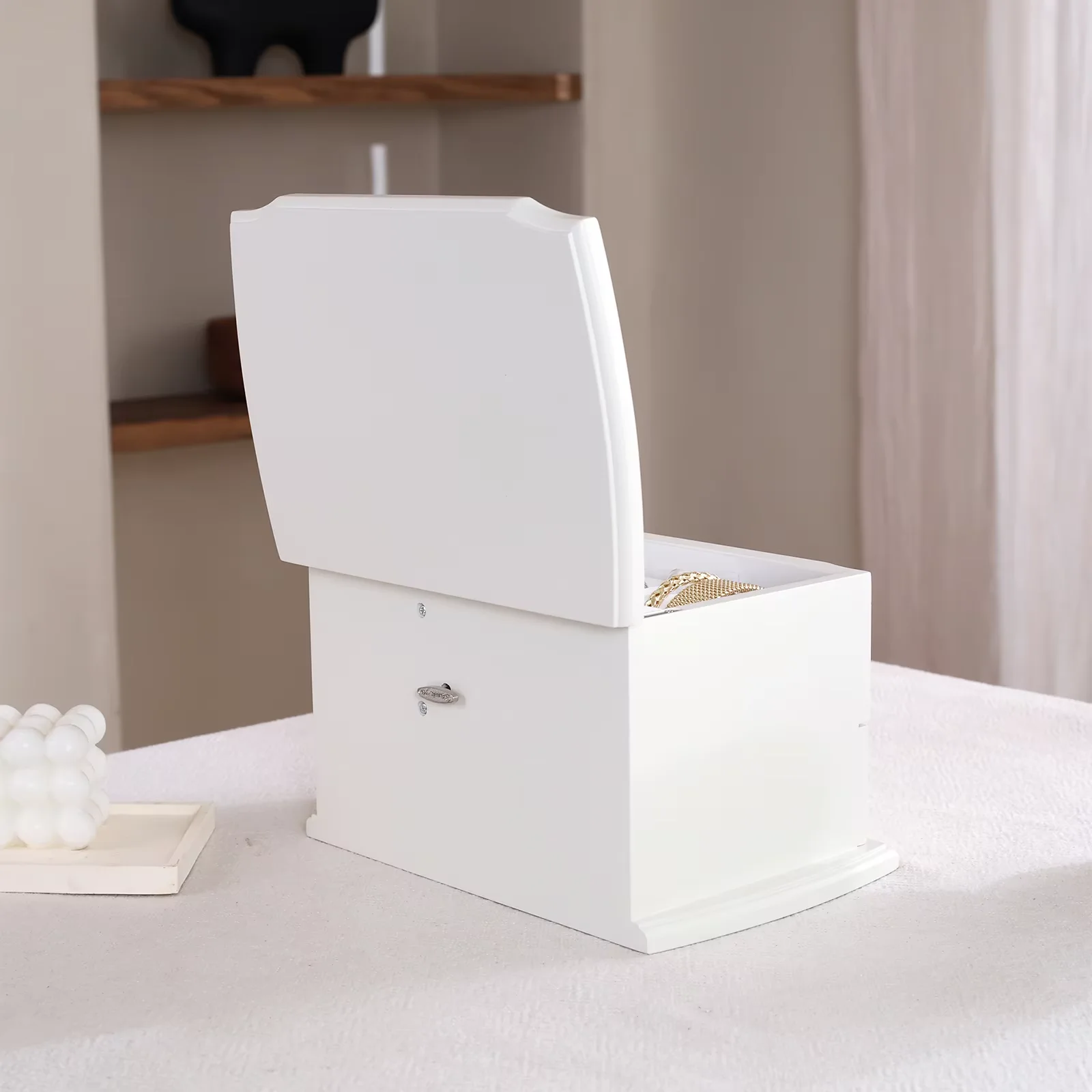 صندوق مجوهرات راقصة الباليه الموسيقي باللون الأبيض بطبقة مزدوجة من جوزين مع مرآة وقلادة للفتيات والنساء، موسيقى تخزين المجوهرات C