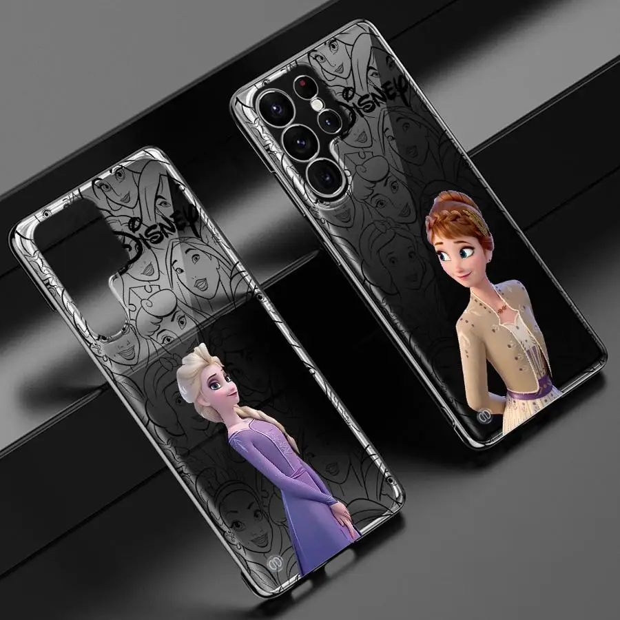 Funda a prueba de golpes para Samsung Galaxy S24 S23 Ultra S20 S21 FE S22 Plus, Funda dura de silicona transparente para teléfono, Funda de princesa de Disney