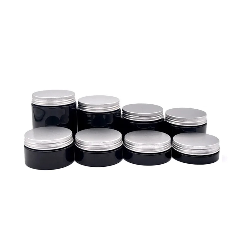 

24Pcs Plastic Container Empty Cream Black Jar Silver Aluminum Lid 30g 50g 80g 100g 120g 150g 200g 250g Refillable Cosmetic Jars