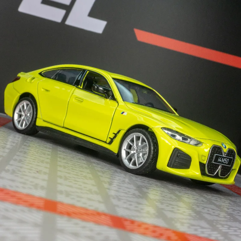 

1:34 BMW I4 M50 alloy car model decoration doors can open pull-back acousto-optic children's toys