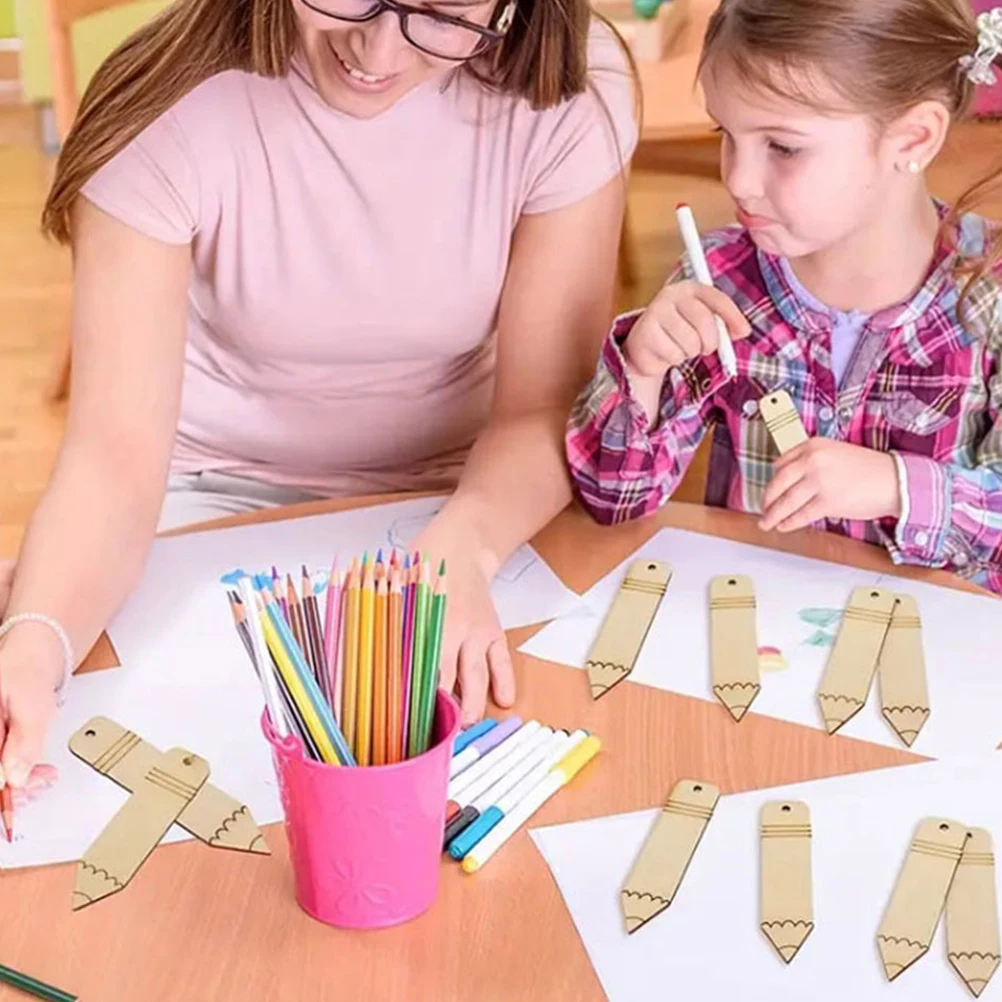 

30pcs Bookmarks Unpainted Blank Bookmark Tag DIY Blank Tags Shaped as Pencils for Craft Decoration Wood Bookmark