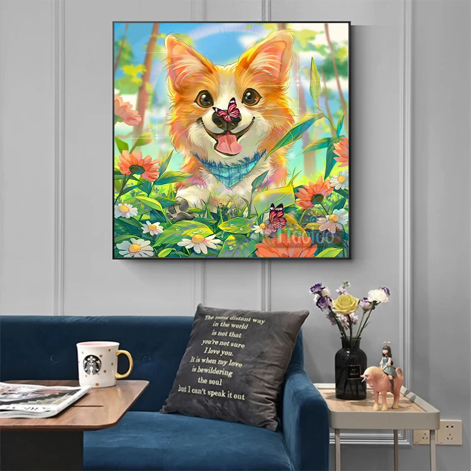 Cartoon Schöne Tier Garten Landschaft Diamant Malerei 5D Hund Schmetterling Bohren Voll Bild Diy Platz Runde Mosaik Kreuz Stich