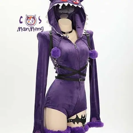 Disfraz de Gengar Z-A, Ectoplasma, Anime, Juego, Halloween, Carnaval, Uniforme con Capucha Morado para Mujer y Hombre, Nuevo y Sexy Mono de Gengar