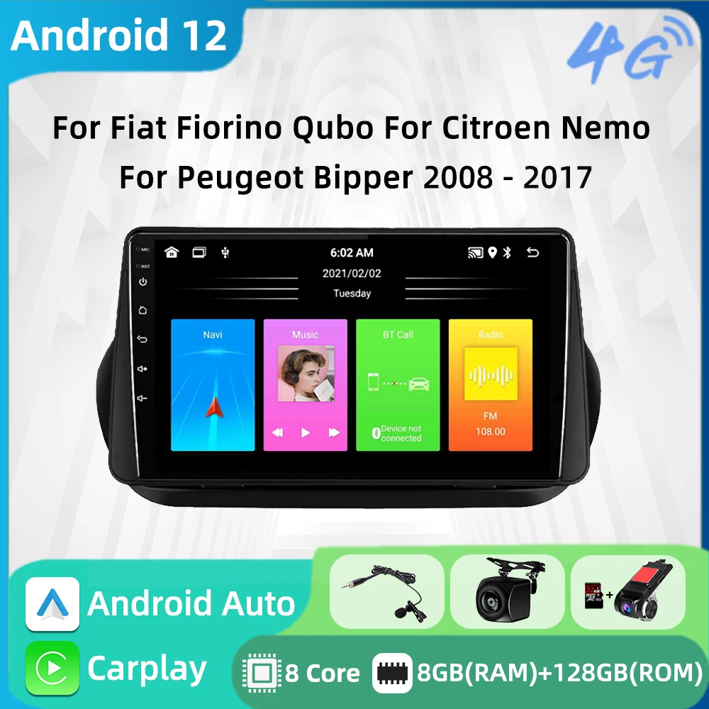 

Android 12 для Fiat Fiorino Qubo для Citroen Nemo для Peugeot Bipper 2008 - 2017 Автомагнитола стерео Мультимедийный плеер стерео Wi-Fi