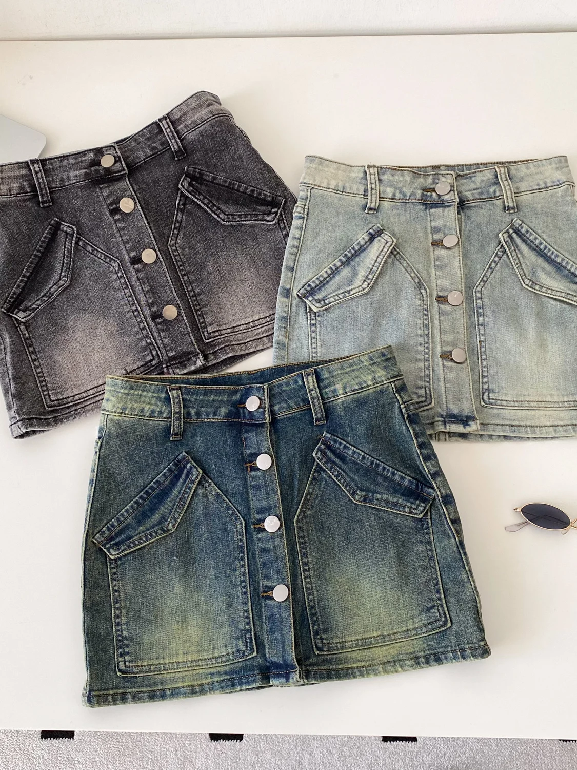 Retro americano denim faionable a linha saia de cintura alta feminina commute sle botão design sensação ci saia casual