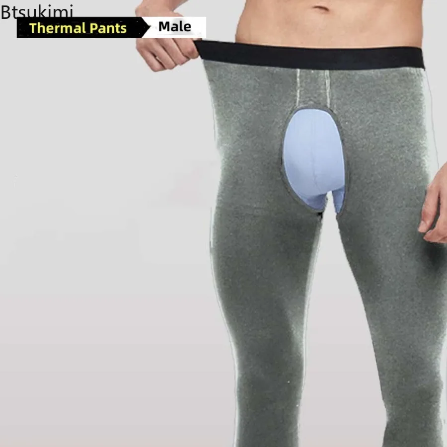 Open-crotch Thermal Underwear Pants Autumn Winter Men's Thin Leggings Solid Warm Long Johns Comfortable Tights Inner Wear Pants