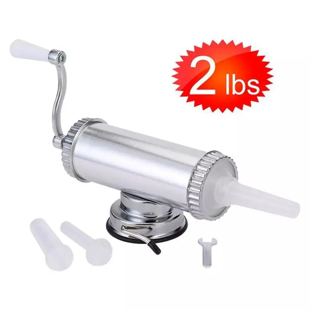 Kitchen Manual 2 LBS Sausage Maker Meat Stuffer Machine with 3 Filling Nozzles Attachment Suction Base Saugage Press