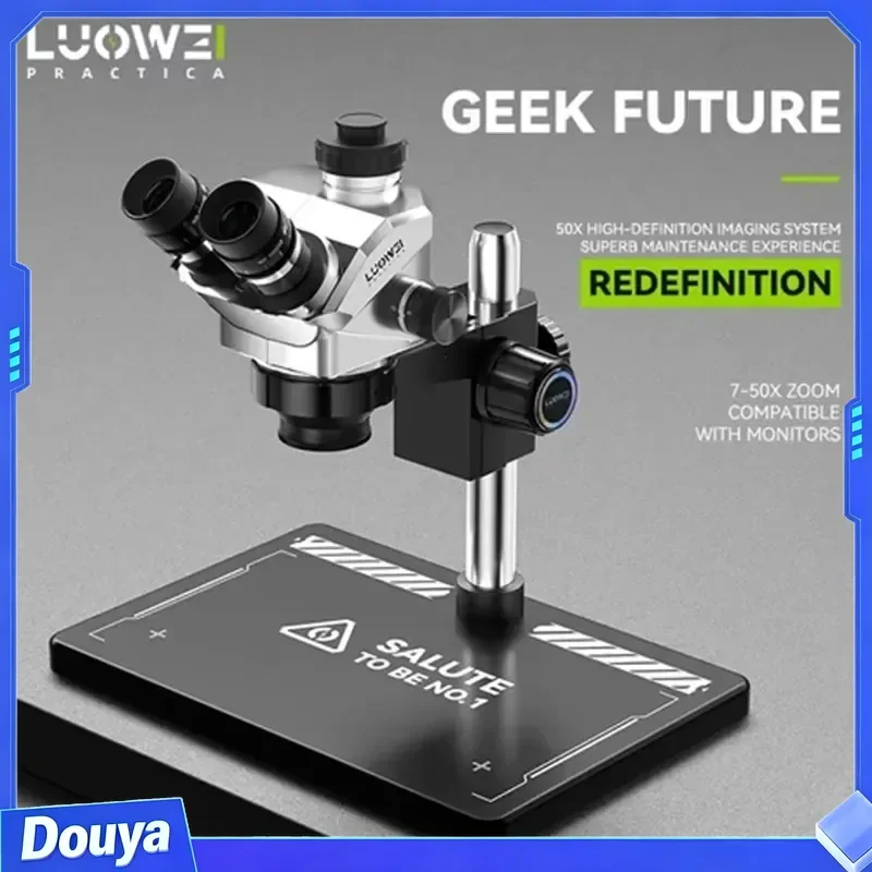 LUOWEI LW-TR01-B3TV 7-50X Trinocular Microscope 05X CTV Port WF10X/23 Eyepiece W/ Dust/Oil-Proof Lens Aluminium Alloy PCB