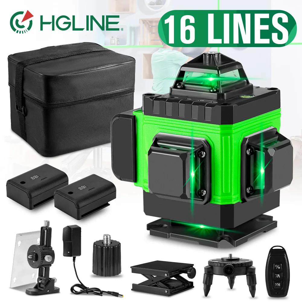 HGLINE 16 Linien 4D Laser-Nivelliergerät Selbstnivellierend 360° °   Vertikale & Horizontale Laser, Superleistungsstarker Grüner Strahl, Baustellenlaser-Nivelliergeräte
