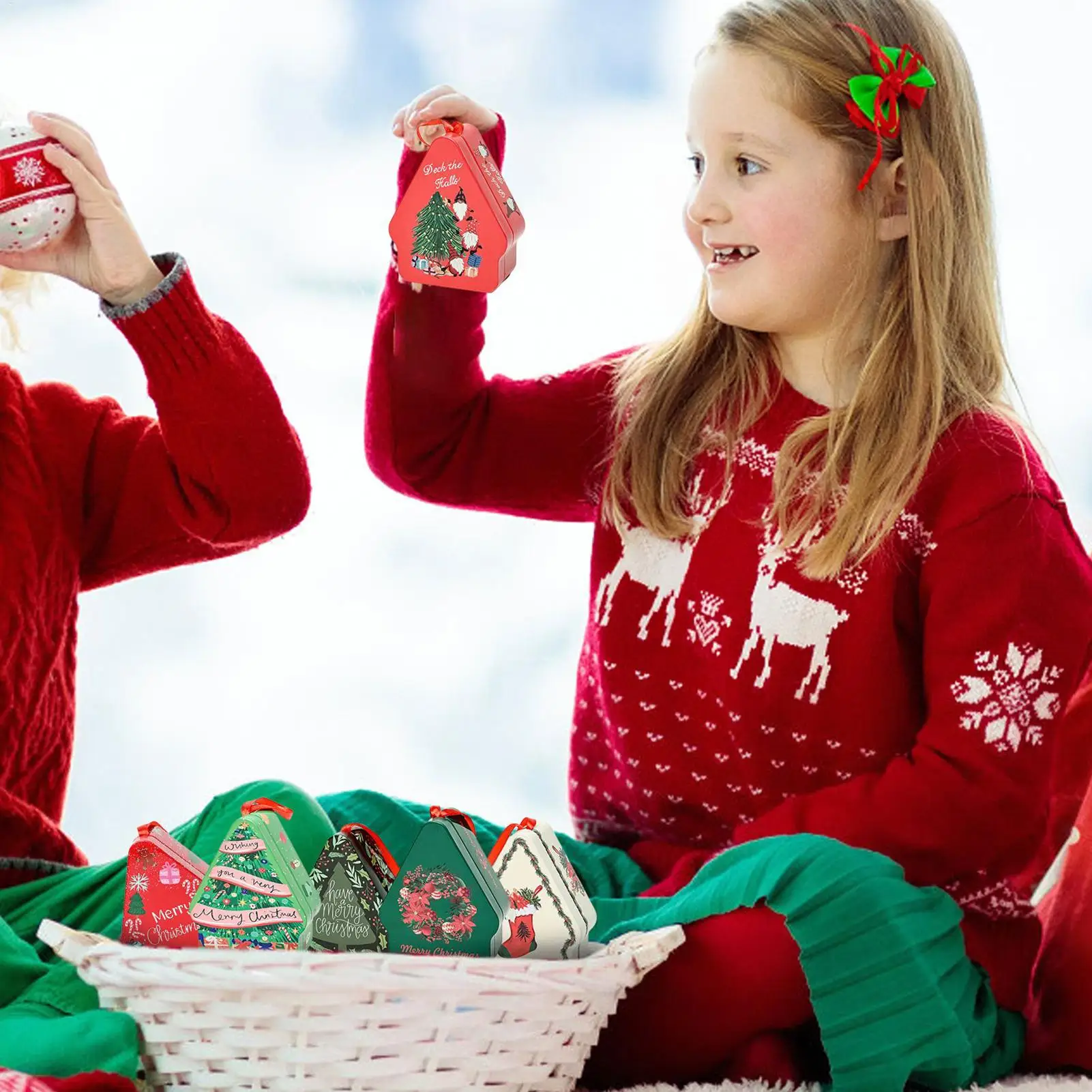 

Рождественская жестяная подарочная коробка, жестяные коробки с мультяшным принтом, квадратные контейнеры для хранения конфет для праздничных рождественских упаковочных принадлежностей