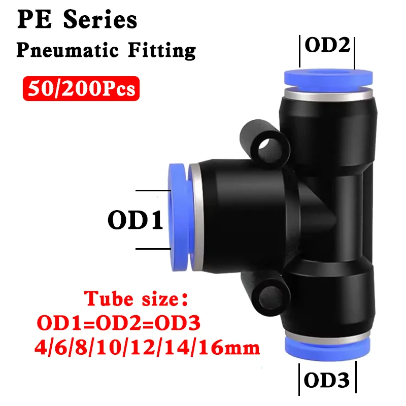 

PE Series Air Connectors 4/6/8/10/12/14/16mm Pneumatic Fitting Quick Connect Slip Lock Tee 3Way Plastic Pipe Air Tube Connector