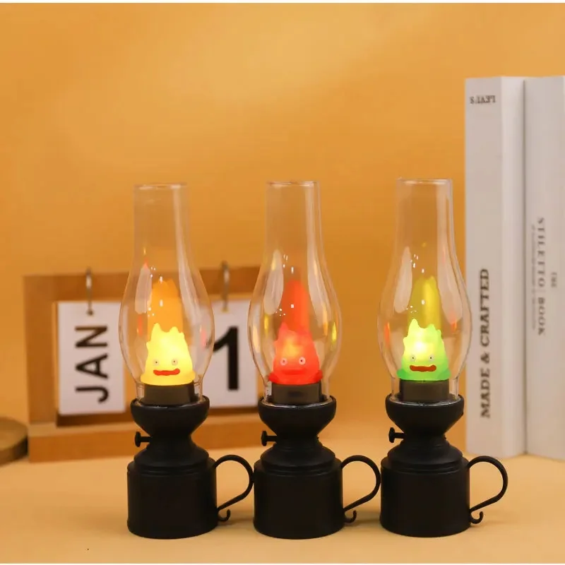 Vintage Night Light Kerosene Candle Holder Light Flameless Cartoon Anime Table Lamp Button Battery Home Bedroom Decoration Prop