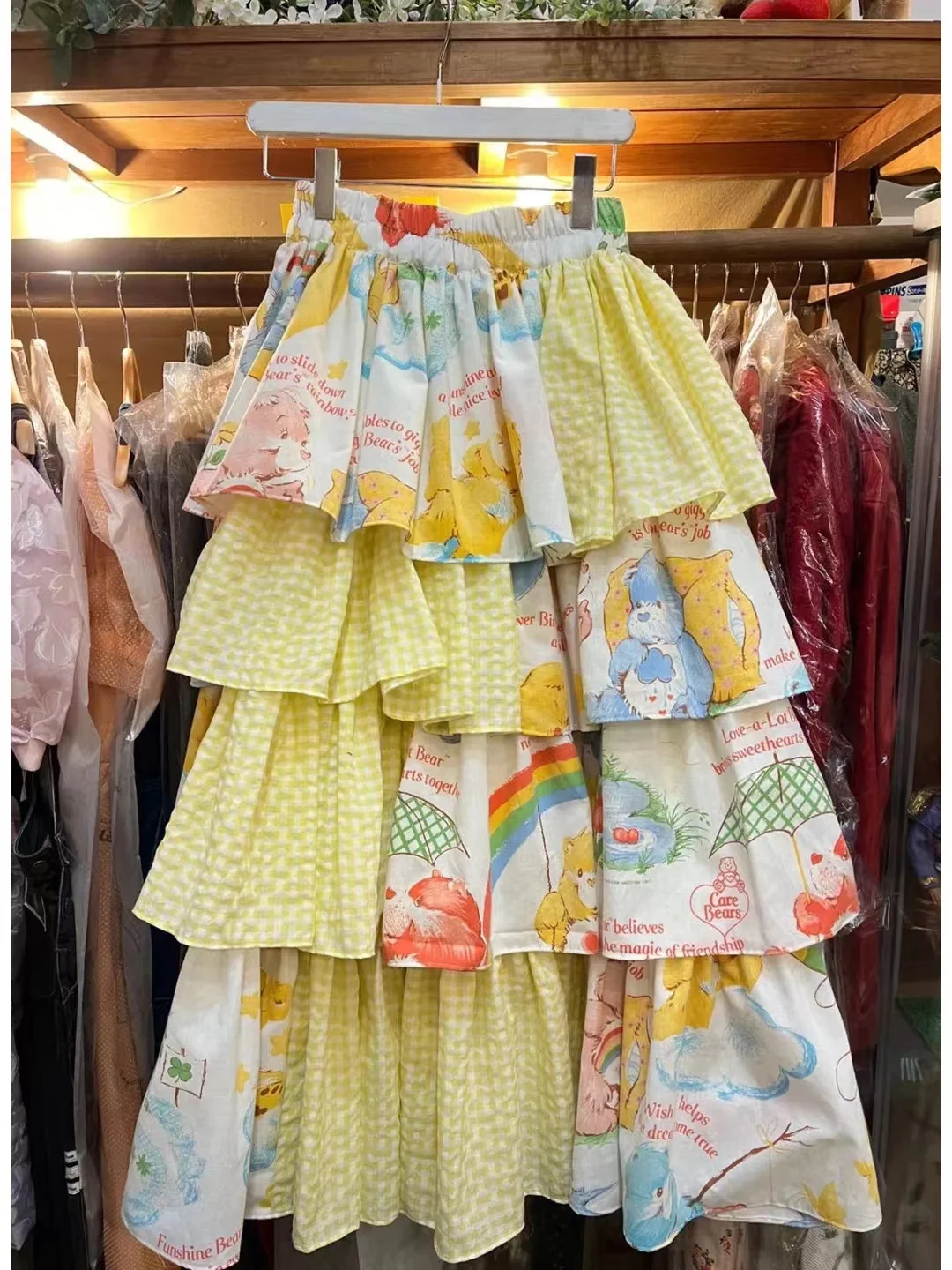 Sweet Multilayer Ruffles Cake Skirts Women Vintage Harajuku Fashion Print Splicing Korean Elastic High Waist A-Line Skirt Faldas