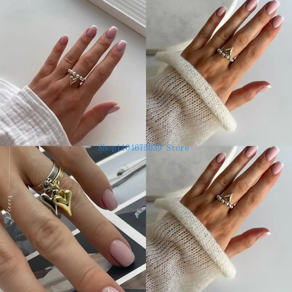 5asd Creative Geometric Heart Ring Adjustable Stainless Steel Finger Ring for Fashion Enthusiasts and Unique Lovers