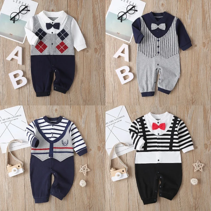 

Newborn Baby Boy Clothes Spring Autumn Long-Sleeve Cotton Baby Boy Romper Little Gentleman Style Jumpsuit Infant Overalls