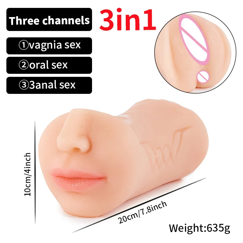 Silicone Toys 3 in 1 Masturbation Cup Male Pocket Pussy18+XXX 550g Lifelike Vagina Anal Mouth 3 Holes Blowjob Adult Sex Toys