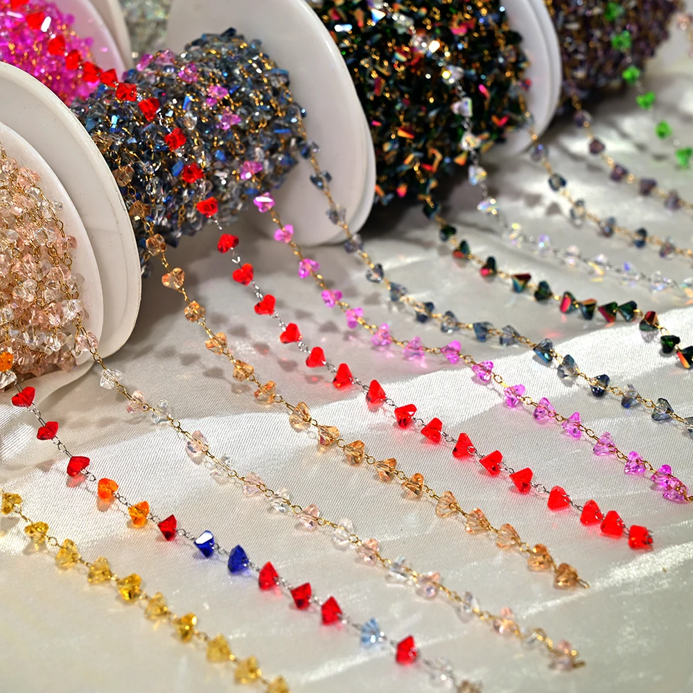 4mm Irregular Triangle Crystal Glass Stone Chains Tarnish Free Stainless Steel Chain for DIY Necklaces Bracelets Jewelry Making