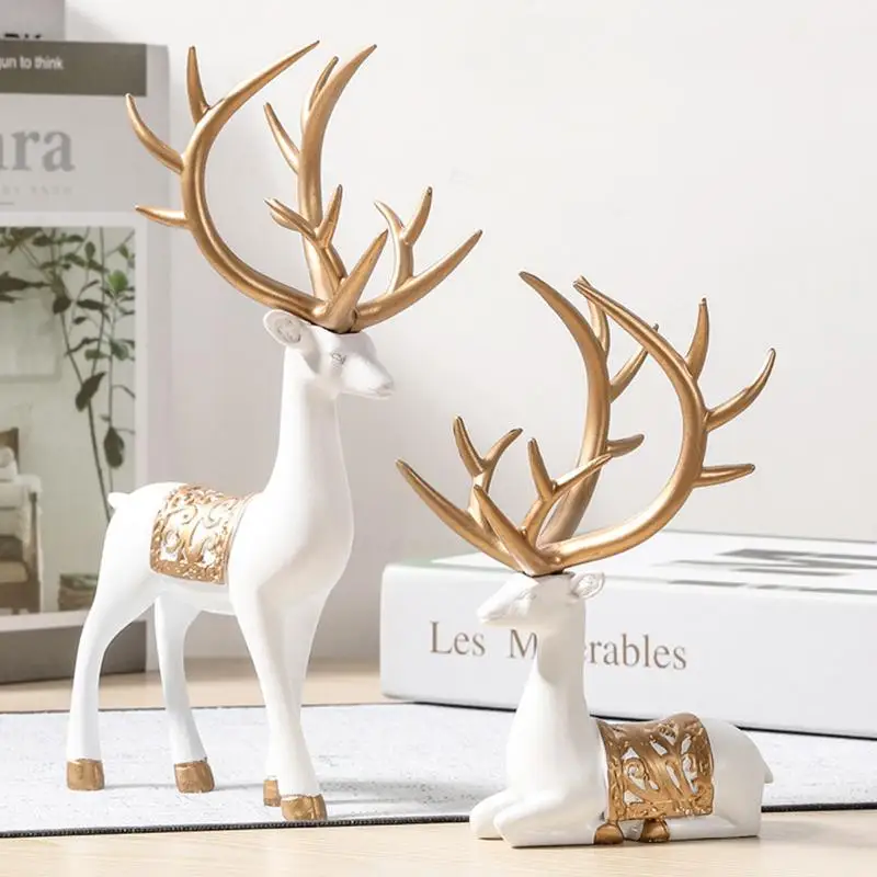 

2pcs Deer Figurine Reindeer Figurines Christmas Decorations Indoor Resin Reindeer Decor Deer Decor Deer Figurine Tabletop Decor