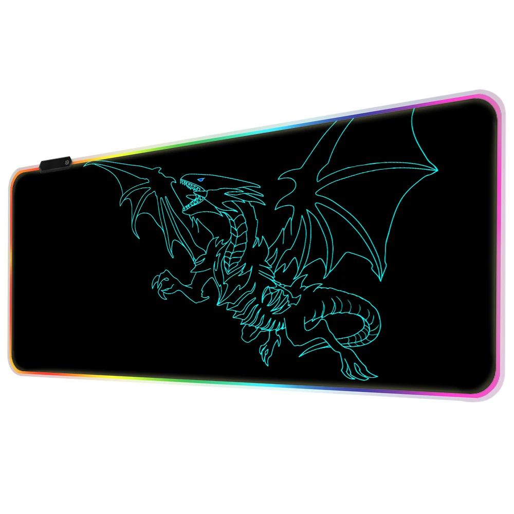 Blue Eyes White Dragon Mouse Pad RGB Gaming Mousepad Big LED Pad PC Desk Mat Luminous Mouse Pad Large Keyboard Mats Table Rug