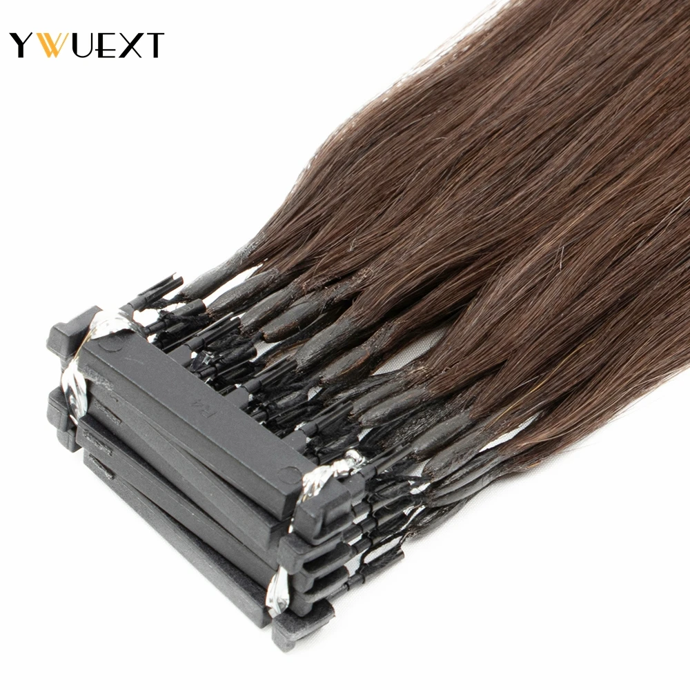 YWUEXT-Extensões de cabelo humano Remy máquina reta natural, marrom escuro, micro anéis, 5 pinos, 16 ", 20", 24 ", 2 #6D-2