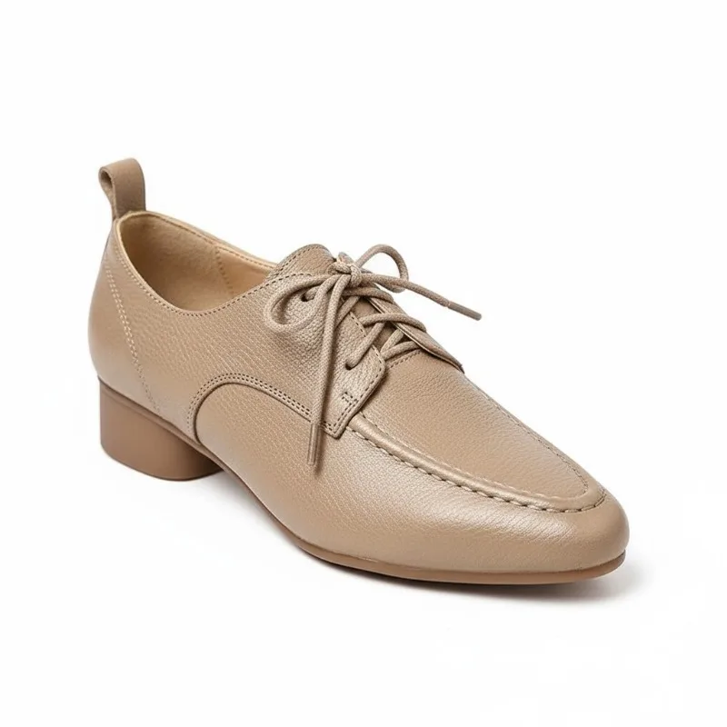 

Genuine Leather Oxford Shoes for Women Low Heel Lace-Up Comfortable Casual Walking Shoes, Daily Commuter Retro Breathable