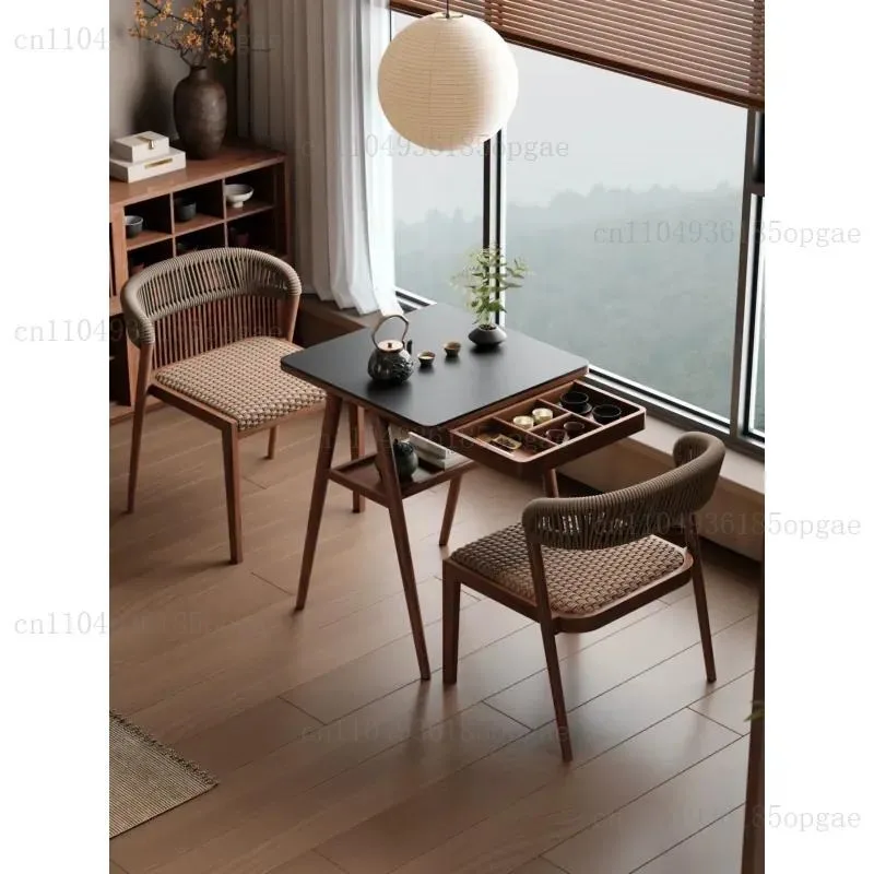 Wooden coffee, mountain balcony, small table and chairs, leisure table, small apartment household one table and two chairs,