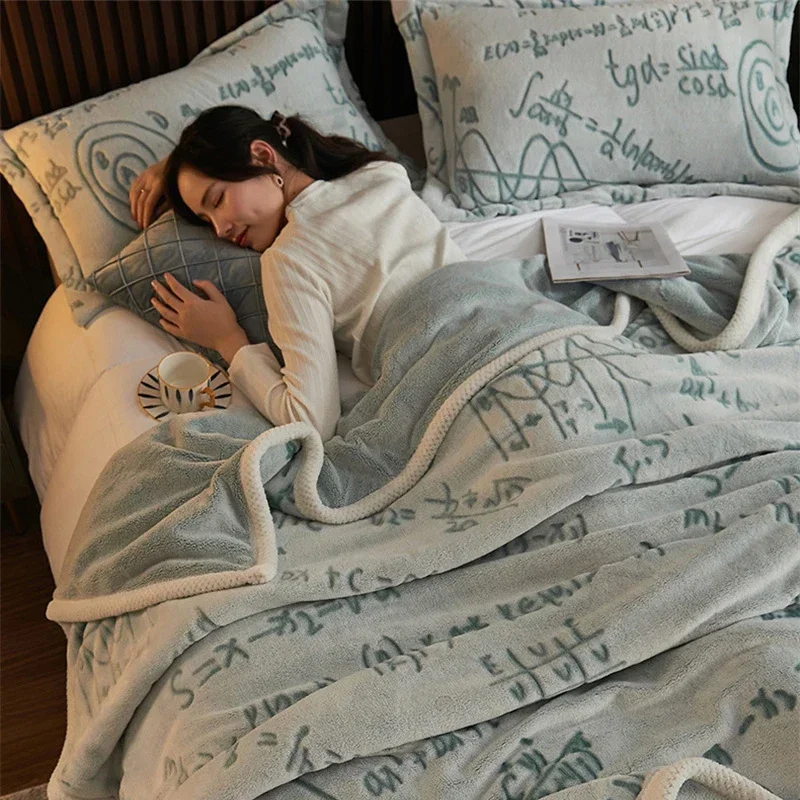 Winter Thickened Warm Milk Velvet Blanket Double-sided Flannel Multi-functional Blankets Mathematics Formulas Math Symbol Quilts