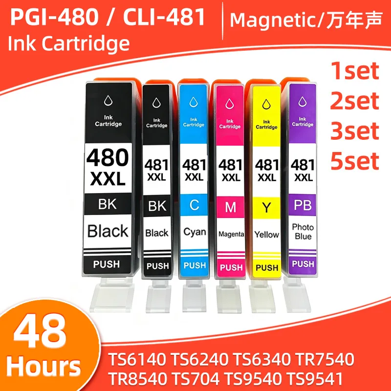 1set PGI 480 PGI-480 CLI-481 PGI480 Ink Cartridge Compatible For Canon PIXMA TS704 TR7540 TR8540 TS8140 TS6140 TS9140 TS6240
