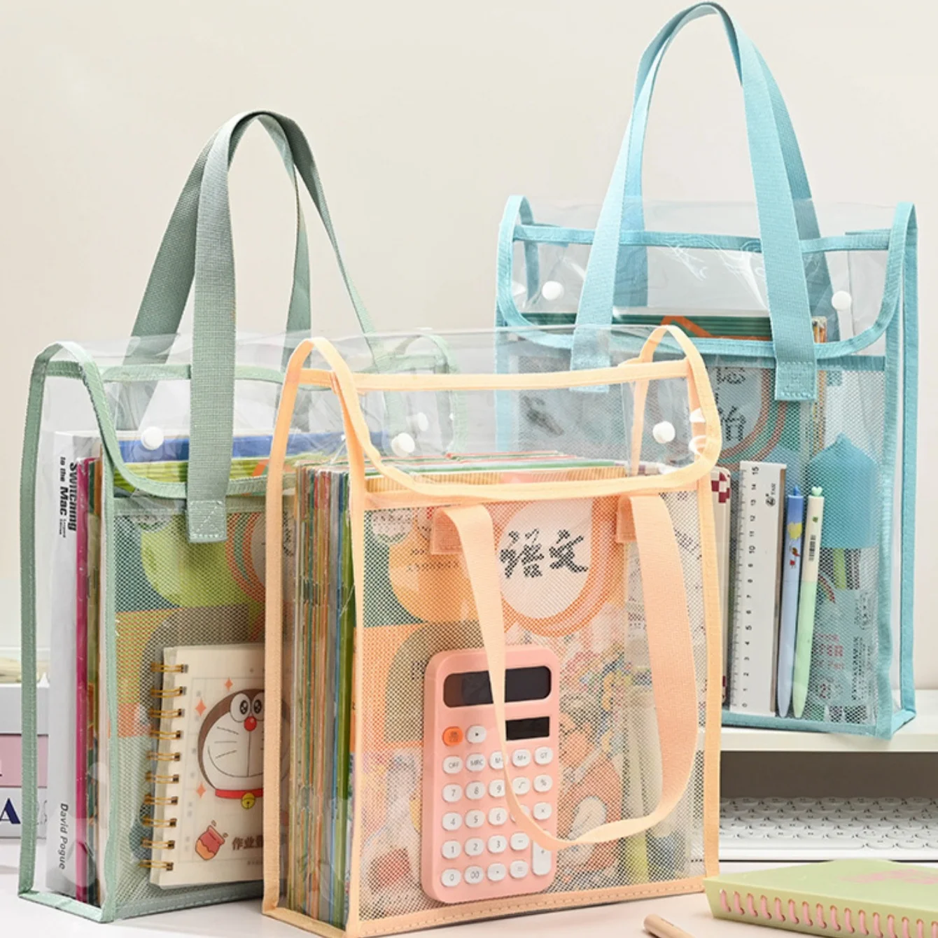 Pvc Large-capacity Portable Transparent Waterproof Handheld File Folder, Retractable File Storage Bag, PVC Self-adhesive File