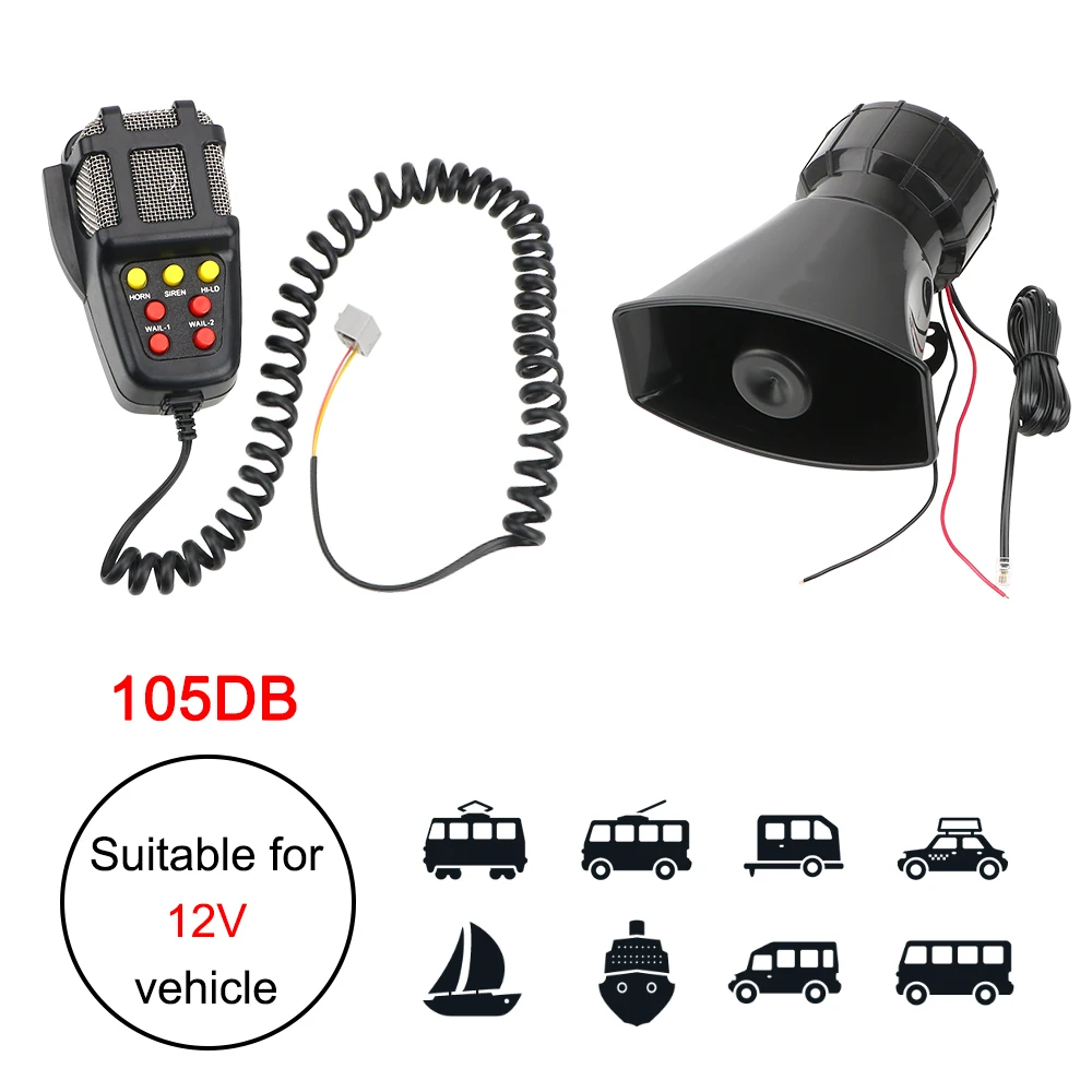 Mic PA System Emergency Amplifier Hooter Speakers Loud Car Horn Police Siren Air Horn Megaphone Tone 12V 100W Car Warning Alarm