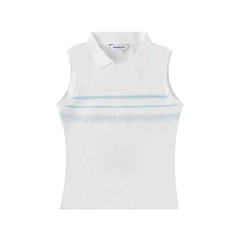 KINGLOY American vintage 25 summer golf sleeveless lace polo shirt summer fashion sports women's wear