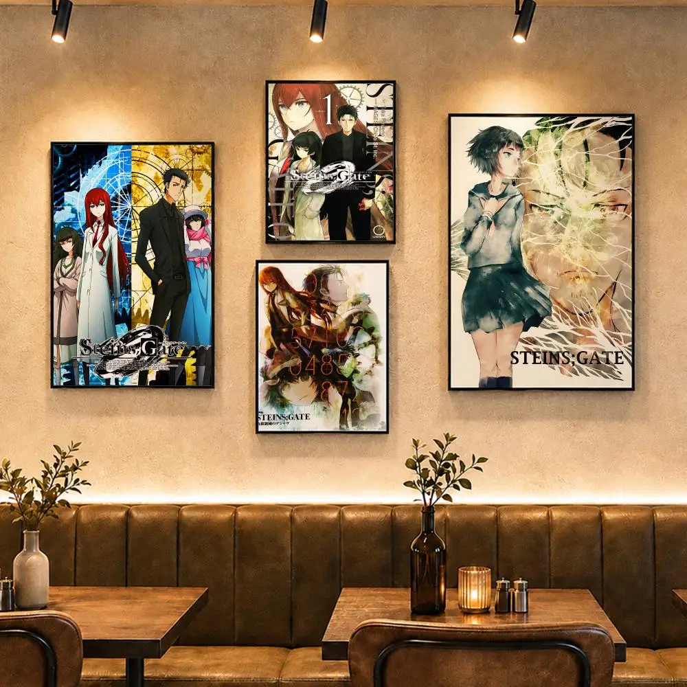 Popular Anime S-Steins;GateS Poster Vintage Retro Anime Poster Stickers Peel and Stick Wall Art Home Decor