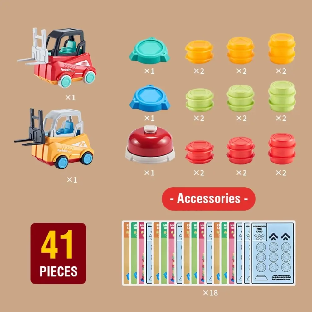 Montessori Forklift Car ABS Plastic Press and Go Engineering Truck Set Multi Functional Forklift Design Montessori Stacking