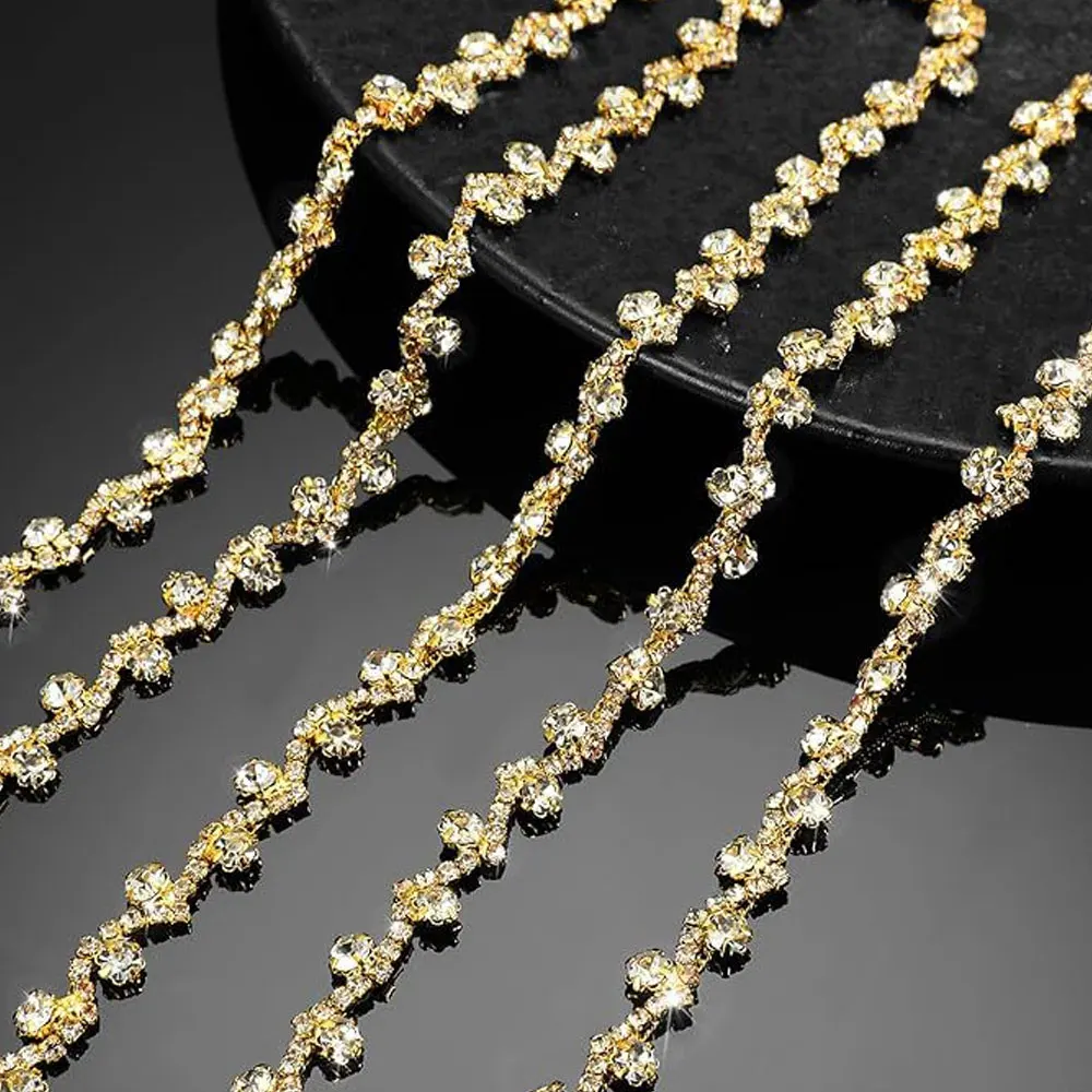 Corrente de Metal com Cristais Coloridos e Fita Bordada com Diamantes, Ideal para Vestidos, Bolsas e Acessórios de Calçados - Lançamento 2025