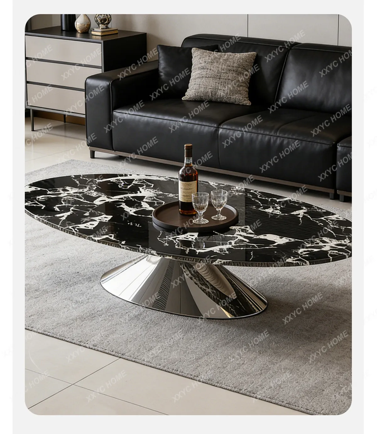 Light luxury marble coffee table living room home advanced sense wabi sabi wind round tea table