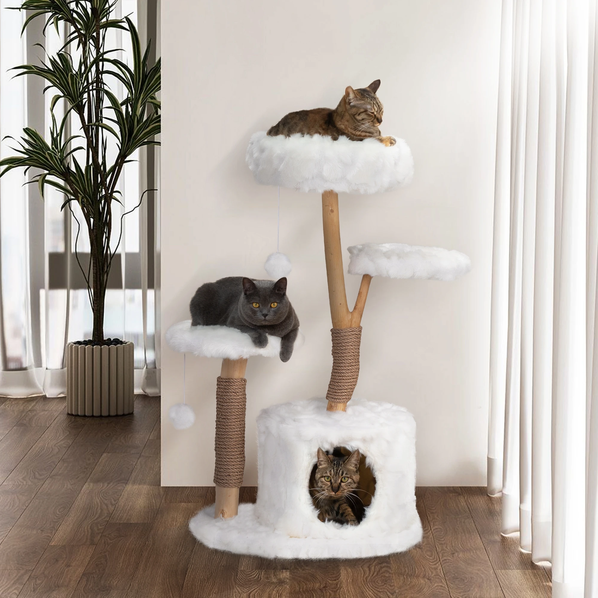 Árbol moderno para gatos, torre de rama Natural, condominio de lujo, muebles para gatos interiores, regalo para gatitos, blanco