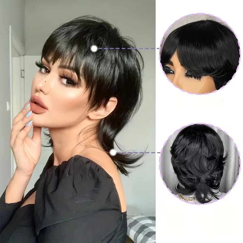 باروكات شعر بشري مفرود قصير، شعر برازيلي بقص عابث، مصنوع آليًا للنساء ذوات البشرة السمراء، شعر مستعار مصنوع آليًا بالكامل