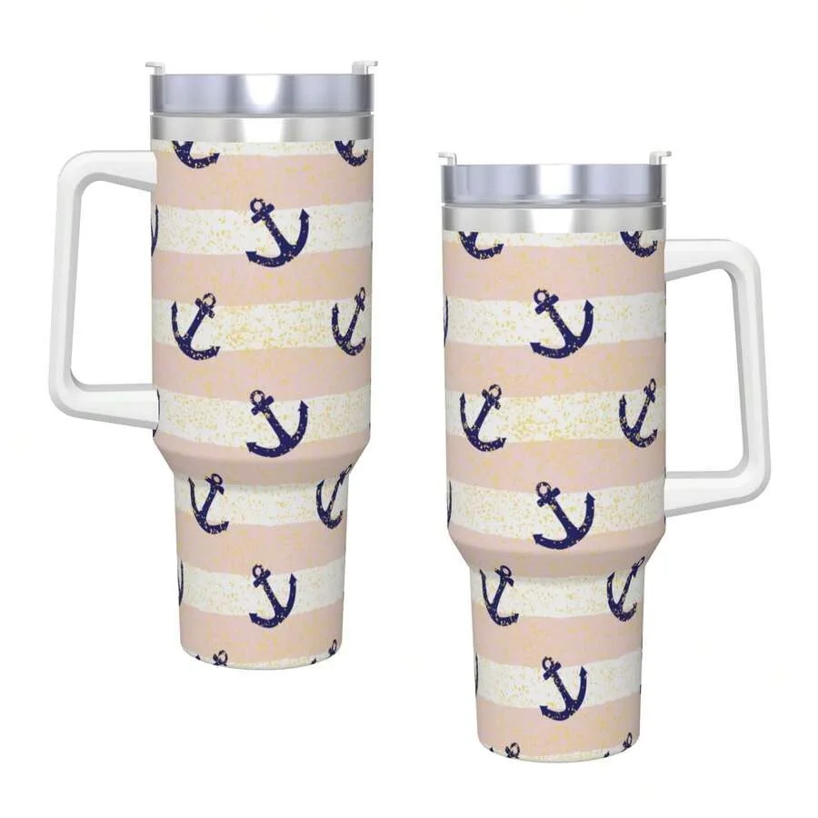 

Navigation Anchor Tumbler Vacuum ulated Nautical Navy Coffee Cups Stainless Steel Travel Outdoor Mugs Water Bottle, 40oz