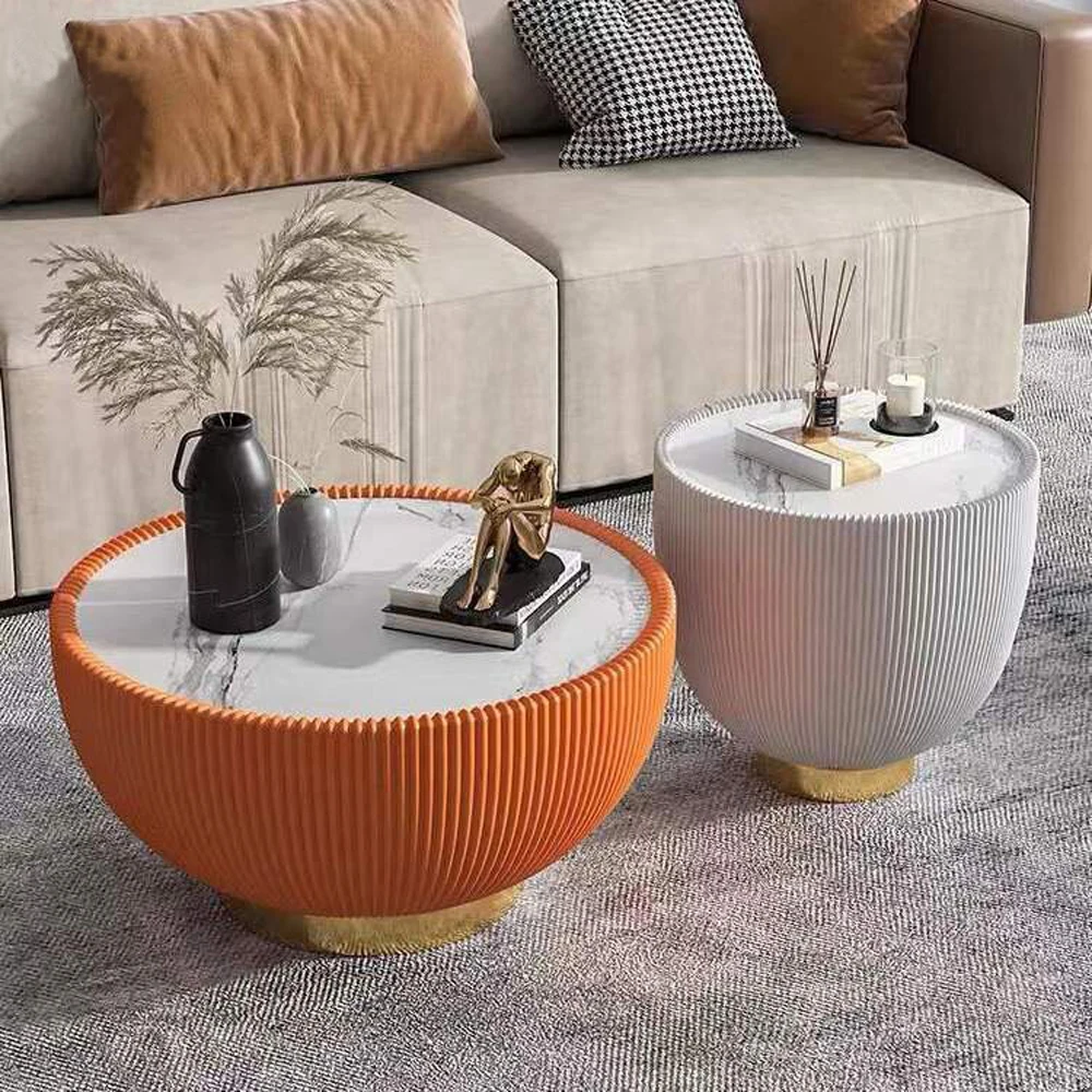 New Design Living Room Furniture Coffee Shop Fashion Sintered Stone Modern Round Coffee Table With Stainless Steel Base