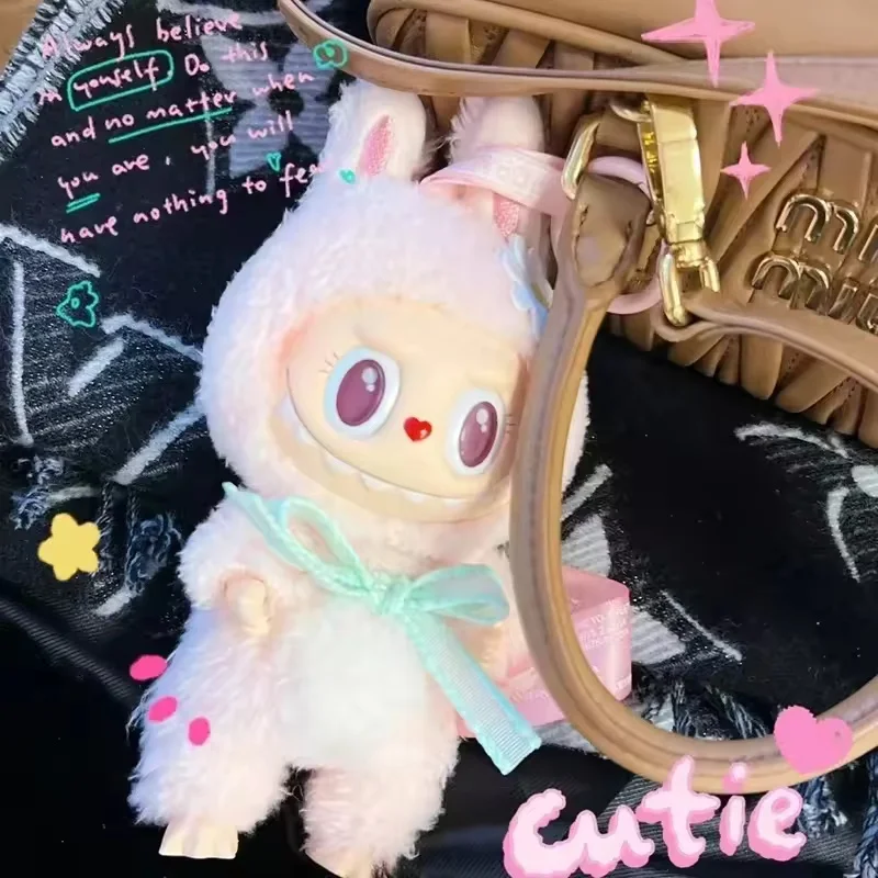 Labubu Mokoko 1a flor de primavera cariño muñeca de vinilo rosa mochila Kawaii colgante muñeca decoración de parque de atracciones juguete regalo de cumpleaños