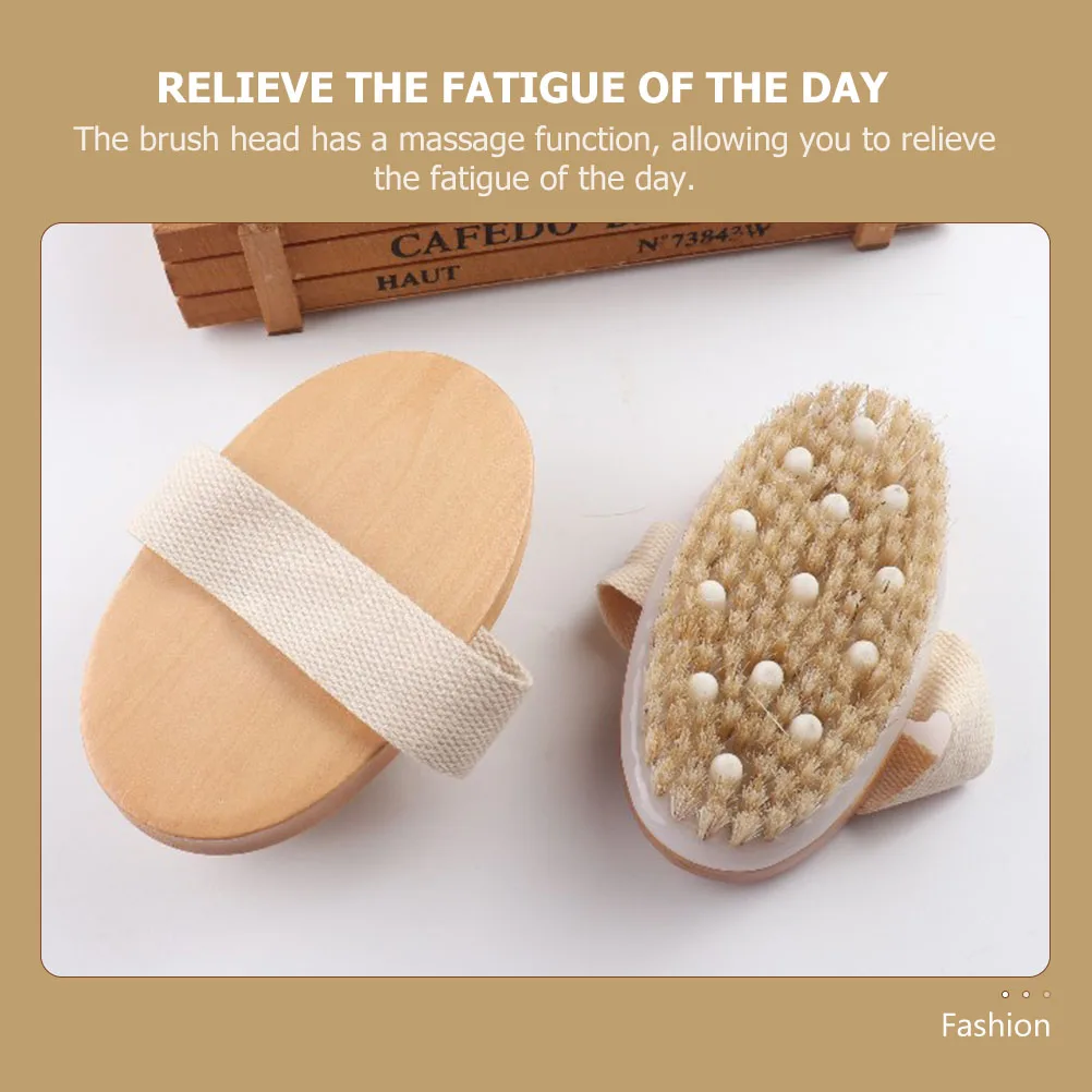 

2pcs Wooden Bathing Brush Exfoliating Body Cleaning Shower Massaging Brush Strap Pore Unclogging Elastic Humidity Resistant