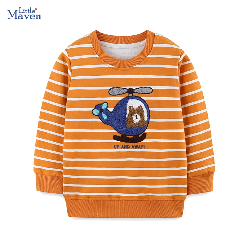 

Little maven Kids Clothes Autumn Baby Boys Embroidered Cartoon Helicopter Children's Costumes Cotton Spring Striped Sweatshirts