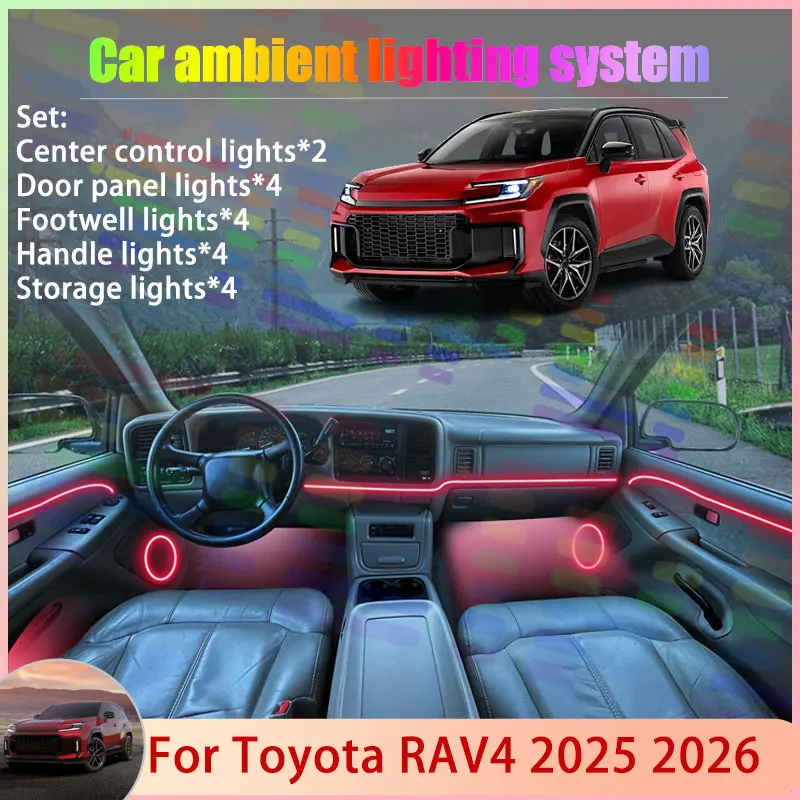 For Toyota RAV4 XA60 MK6 6th Wildlander 2025 2026 2/18 in 1 Car Atmosphere Light Lamp RGB Shade Ensemble Streamer Atmosphere Set