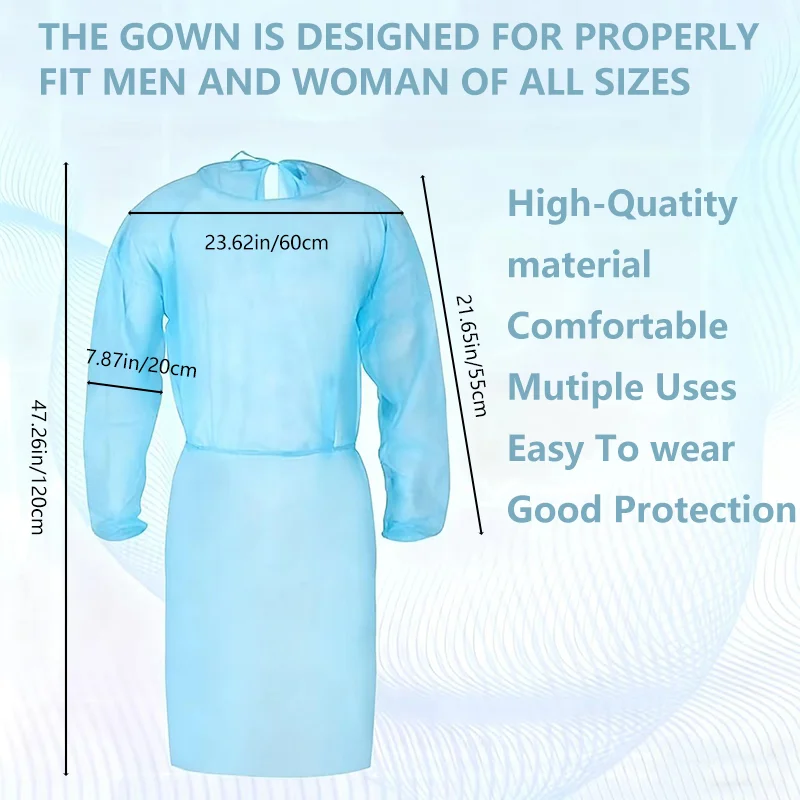 العباءات الجراحية PPE للاستعمال مرة واحدة: رقيقة ومتينة ومثيرة للتهوية للأغذية والإنتاج وتنظيف الصرف الصحي