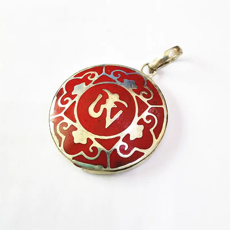 Tibetan White Metal Copper Mandala Amulet Pendants OM Buddha Eye Nepal hand jewelry TBP742