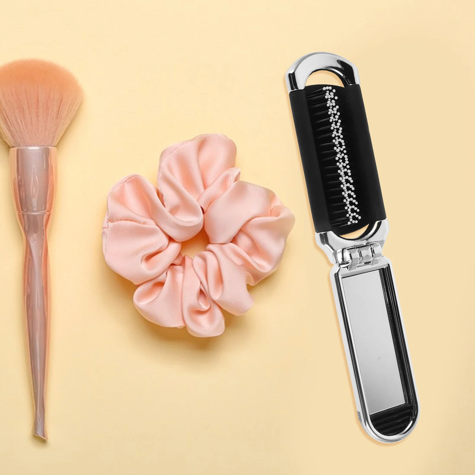 

1Set Portable Foldable Hair Brush Paddle Comb Travel Hairbrush with Mirror Compact Lightweight for Styling and