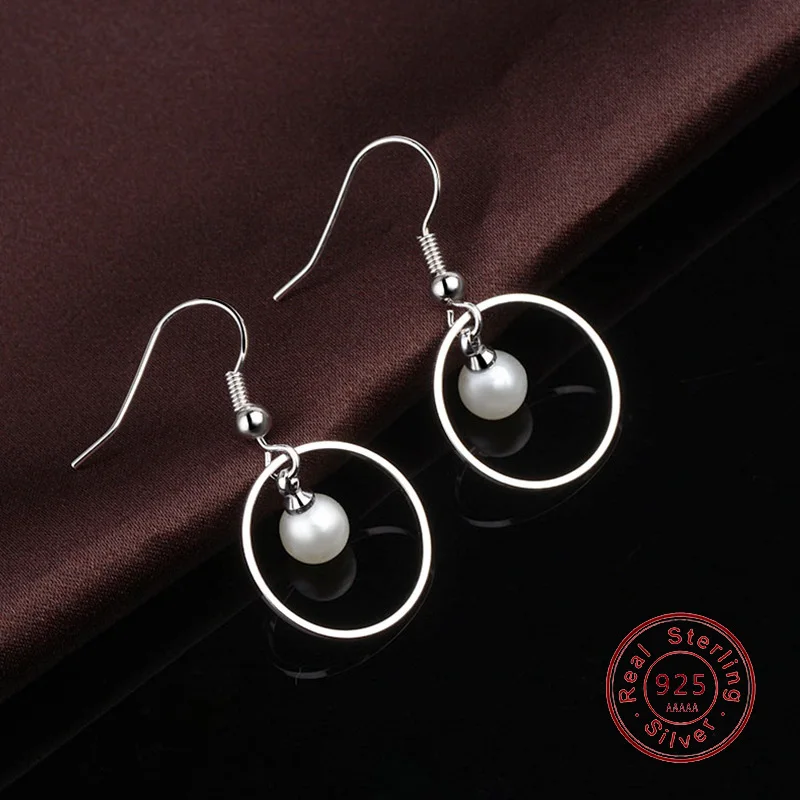 

Anti Allergy 100% 925 Silver Needle Round Circle Earrings Small Pearl Drop Earring For Women Female Trendy Silver Jewelry New